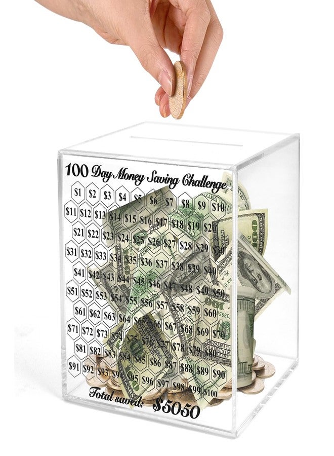 LingLingo Piggy Bank for Adults, Smash Box for Money, Unbreakable Clear Acrylic Piggy Bank,Must Break to Open,100 Day Money Saving Challenge for Cash Coin, Save $5050 - Image 1